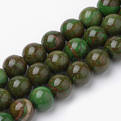 Chapelets de perles en jaspe avec images naturelles, teinte, ronde, verte, 6mm, Trou: 1mm, Environ 70 pcs/chapelet, 15.7 pouce (39.87 cm)