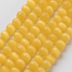 Cat Eye Beads, Round, Gold, 8mm, Hole: 1mm, about 15.5 inch/strand, about 49pcs/strand