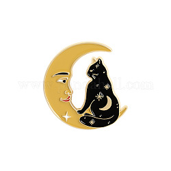 Gatto con spilla smaltata luna, distintivo in lega placcato oro chiaro per abiti da zaino, goldenrod, 30x25mm