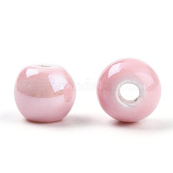 Perles rondes en porcelaine manuelles, rose, 6mm, Trou: 1.5mm