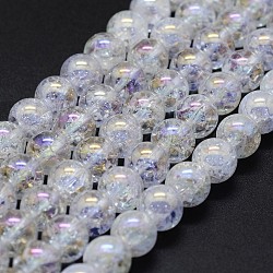 Hebras de cristal de cuarzo crujido natural galvanizado, redondo, 12mm, agujero: 1 mm, aproximamente 32 pcs / cadena, 15.7 pulgada