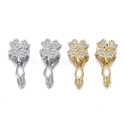 Brass Micro Pave Cubic Zirconia Ice Pick Pinch Bails, Long-Lasting Plated, Clover, Clear, Mixed Color, 17.5x7.5x5mm, Hole: 3mm, Pin: 0.7mm