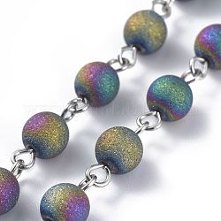 Handgefertigte Perlenketten aus galvanisiertem Glas, mit eisernem Augenstift, Runde, ungeschweißte, Platin Farbe, Farbig, 39.37 Zoll (100 cm), Link: 13x6x6 mm, 1 m / Strang