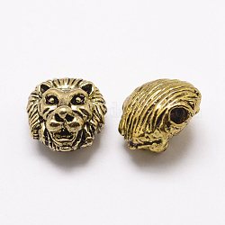 Сплавочные овальные бусины тибетского стиля , голова льва, античное золото , 13x12x8 мм, отверстие : 2.5 мм