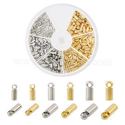 240Pcs 6 Style Brass Cord End, End Caps, Column, for Round Cord, Platinum & Golden, 6~8x2~3mm, Hole: 1~1.6mm, Inner Diameter: 1.5~2.2mm, 40Pcs/style