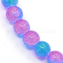 Electroplate Synthetic Crackle Quartz Round Beads Strands, Dyed, Magenta, 10mm, Hole: 1mm, about 38pcs/strand, 15.55inch