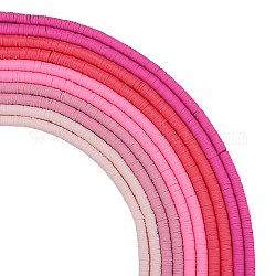 10 fili 5 colori perline di argilla polimerica fatte a mano ecologiche rotonde piatte, perline heishi a disco per la creazione di gioielli con collana hawaiana, roso, 6x1mm, Foro: 2 mm, circa 380~400pcs/filo, 17.70'' (44.95 cm), 2 capi/colore
