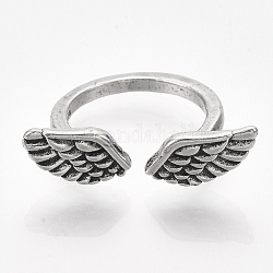 Сплав манжеты кольца пальцев, крылья, античное серебро, Размер 5, 16 мм