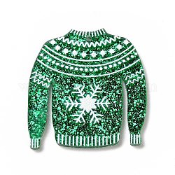 印刷されたアクリルパーツ  キラキラのスパンコール付き  クリスマスのために  雪の結晶のチャームが付いた服  グリーン  37x35x2mm  穴：1.6mm