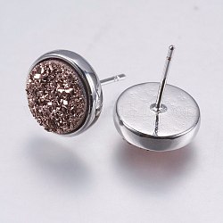 (ジュエリーパーティー工場販売)  ドゥルージーレジンピアス  真鍮のパーツと  フラットラウンド  シエナ  11.6x16~16.5mm  ピン：0.8mm