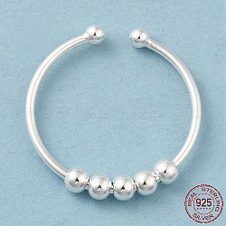 925 серебряное открытое кольцо-манжета, вращающееся кольцо из бисера для успокоения беспокойства, серебряные, размер США 9 1/2 (19.3 мм)