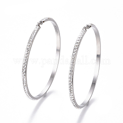 304 Stainless Steel Big Hoop Earrings, with Polymer Clay Rhinestone, Crystal, Stainless Steel Color, 68x65x3mm, Pin: 0.7x1mm
