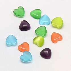 Cat Eye Cabochons, Heart, Mixed Color, 12x12x3mm