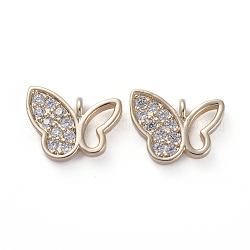 Brass Micro Pave Cubic Zirconia Pendants, Real 18K Gold Plated, Butterfly, Clear, 10x11.5x2mm, Hole: 1.2mm