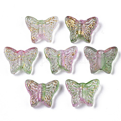 Perles de verre peintes par pulvérisation transparent, avec une feuille d'or, papillon, vert de mer moyen, 12.5x15.5x5mm, Trou: 1mm