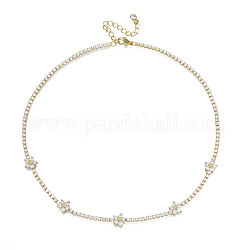 Collar de tenis clásico con circonitas cúbicas y eslabones de flores, joyas de latón dorado para mujer, Claro, 14.37 pulgada (36.5 cm)