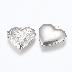304 Stainless Steel Locket Pendants, Photo Frame Charms for Necklaces, Heart, Stainless Steel Color, 29x29x7mm, Hole: 2mm, Inner Size: 16.5x21.5mm