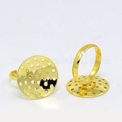 Adjustable Brass Ring Shanks, Lead Free, Golden Color, Size: Ring: 19mm in diameter, 3mm wide, Tray: 20mm in diameter