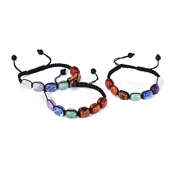 Bijoux chakra, bracelets de perles de nylon tressés réglables, avec des perles de pierres précieuses naturelles rectangulaires, colorées, diamètre intérieur: 2-1/8 pouce ~ 3 pouces (5.5~7.5 cm)