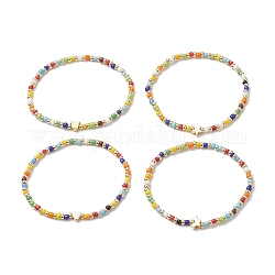 Pulseras de cuentas de semillas de vidrio para mujer, cuentas de latón estirar pulseras, dorado, diámetro interior: 2-1/8 pulgada (5.5 cm)