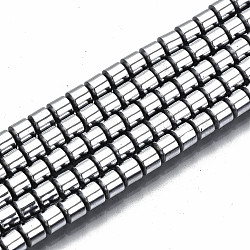 Electroplate Non-magnetic Synthetic Hematite Beads Strands, Column, Platinum Plated, 3.5x3mm, Hole: 1mm, about 125~126pcs/strand, 15.55 inch~15.83 inch(39.5cm~40.2cm)