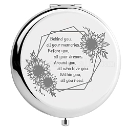 304 miroir de personnalisation en acier inoxydable, plat et circulaire avec le mot, motif de fleur, 7x6.5 cm