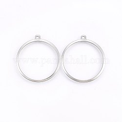 201 Stainless Steel Pendants, Ring, Stainless Steel Color, 27.5x25x1mm, Hole: 1.2mm