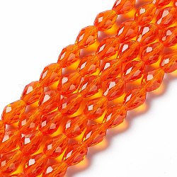 Glass Beads Strands, Faceted, Drop, Orange Red, 11x8mm, Hole: 1mm, about 57~59pcs/strand, 26.38~26.77 inch