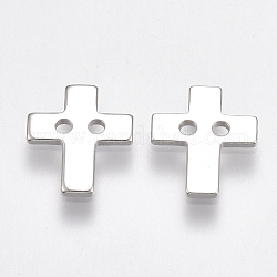 Brass Buttons, 2-Hole, Cross, Nickel Free, Real Platinum Plated, 12x10x1mm, Hole: 1mm