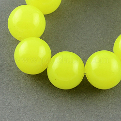 Fili di perline giada di vetro imitato, verniciatura a spruzzo, tondo, giallo verde, 10mm, Foro: 1.3~1.6 mm, circa 80pcs/filo, 31.4 pollice