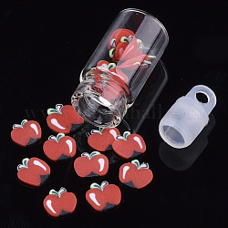 Ручной полимерной глины ногтей декоративные аксессуары, с стеклянной бутылкой для желаний и пластиковой пробкой для ccb, яблоко, малиновый, 4~8x4~5x0.5~1 мм