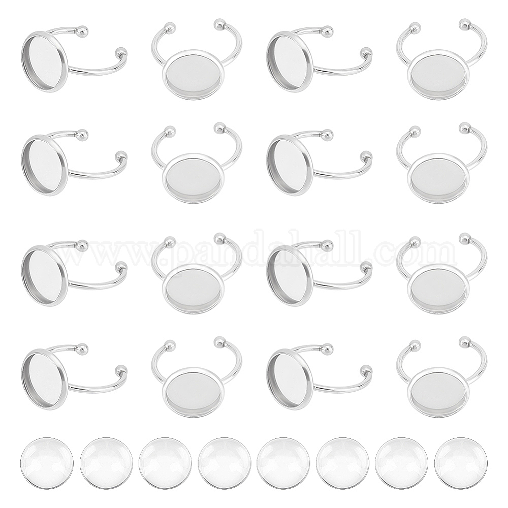 WADORN 8-Set DIY Ring Making Kit – Stainless Steel Open Cuff Ring Bezels With Glass Cabochons, For Jewelry Crafting