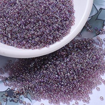 MIYUKI Round Rocailles Beads, Japanese Seed Beads, 11/0, (RR256) Transparent Smoky Amethyst AB, 2x1.3mm, Hole: 0.8mm, about 1111pcs/10g