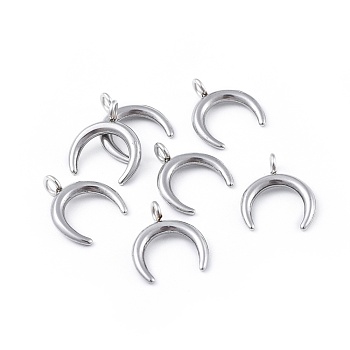 304 Stainless Steel Pendants, Double Horn/Crescent Moon, Stainless Steel Color, 16.5x14.5x2mm, Hole: 2.3mm