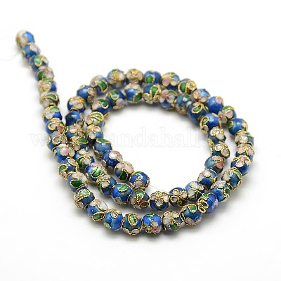 Винтажные круглые бусины ручной работы с цветочным узором в технике перегородчатой эмали CLB-XCP0001-02-1