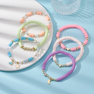Set 7 Braccialetti Elasticizzati Donna – Perline Colorate Heishi, Stile Boho Impilabile, 6,9 Cm - 5