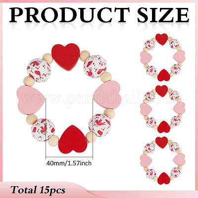 15 шт. Кольца для салфеток из натурального дерева с сердечками и круглыми бусинами ко Дню святого Валентина&nbsp;HJEW-MA00042-1