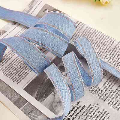 Pandahall 10.93 Yard Stitch Denim Ribbon 0.39 Inches Marine Blue Jeans  Cloth Fabric Ribbon for Sewing Hairclip Garment Decoration