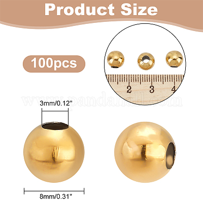 100Pcs 8mm Round Metal Brass Loose Spacer Big Hole beads For