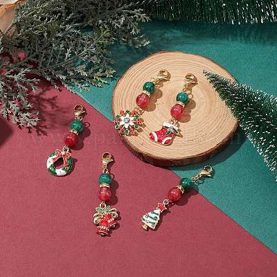 Рождественские подвесные украшения из эмали и смолы из сплава HJEW-JM01136-S-1