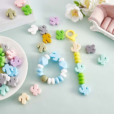 Beethoven - Set di 54 perline rotonde in silicone con foglie di cactus, piume, distanziatori ottagonali, per braccialetti e gioielli