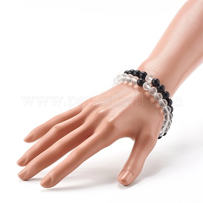 Wholesale Synthetic Quartz Crystal Beads and Synthetic Black Stone Beads  Stretch Bracelets Set for Girl Women Gift 