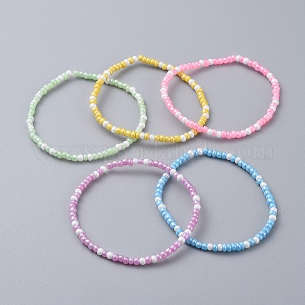 Glass Seed Beaded Kids Stretch Bracelets, Mixed Color, 2 inch(5cm) Glass Multicolor