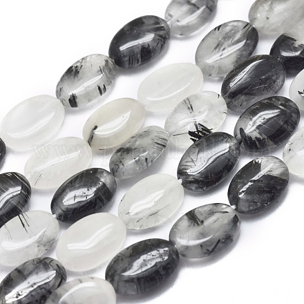 Chapelets de perles en quartz tourmaliné natura / quartz rutile noir G-D0001-19-1