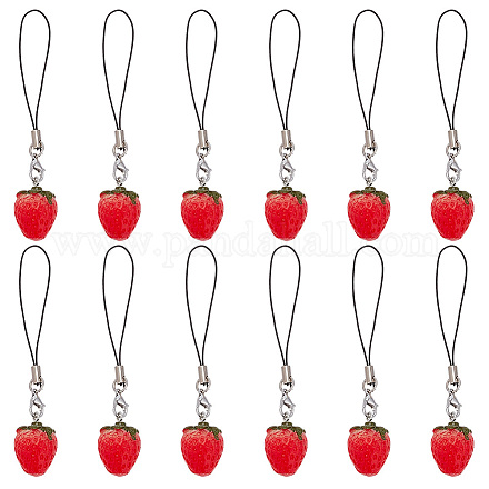 Süßer erdbeer dekoration nylon telefon charms riemen HJEW-PH01742-1