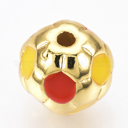 真鍮製エナメルビーズ  サッカー/サッカーボール  カラフル  ゴールドカラー  10mm  穴：1.5mm KK-Q738-10mm-01G-1