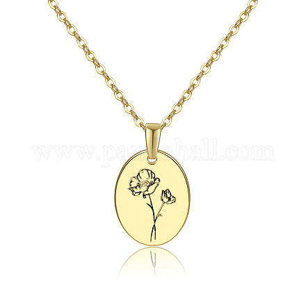 304 Stainless Steel Birth Month Flower Pendant Necklace HUDU-PW0001-034H-1