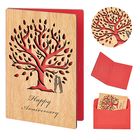 CRASPIRE Tree of Life Greeting Card Happy Anniversary Wooden Anniversary Card Birthday Card with Envelope DIY-CP0006-75P-1
