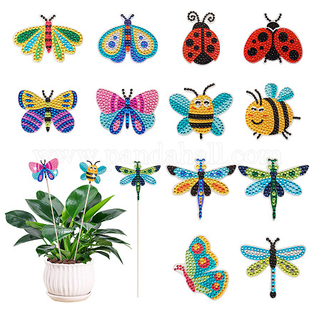 Kits de estacas decorativas para jardín con pintura de diamantes diy insectos DIAM-TAC0001-03-1