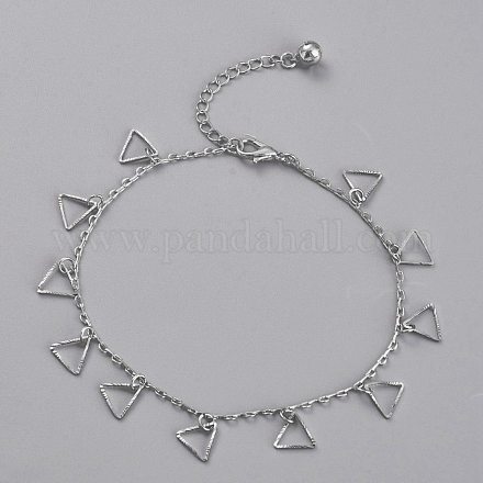 Brass Textured Triangle Charm Anklets AJEW-B005-23P-1